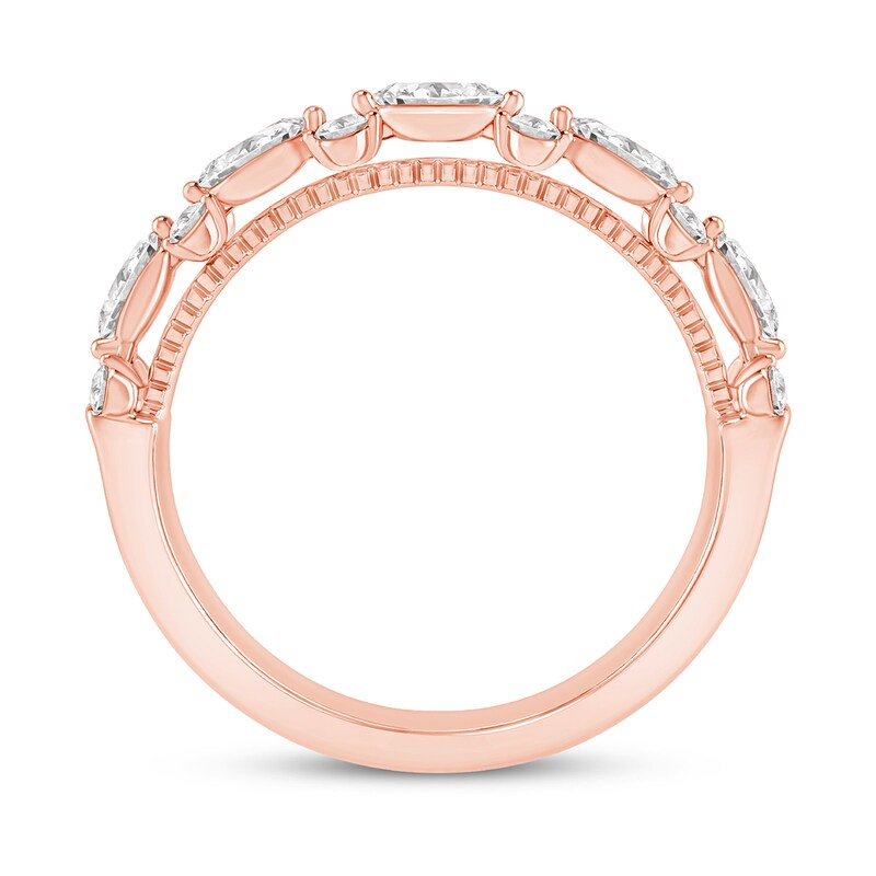 Main Image 3 of 1/2 CT. T.W. Diamond Marquise and Round Alternating Anniversary Band in 14K Rose Gold