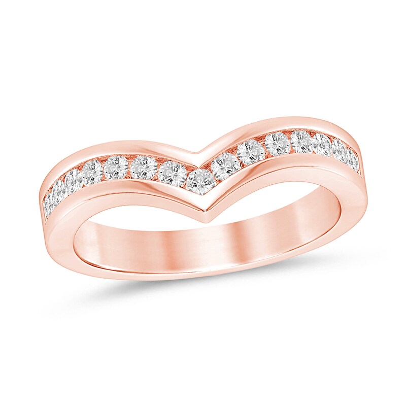 Main Image 1 of 1/4 CT. T.W. Diamond Chevron Anniversary Band in 10K Rose Gold