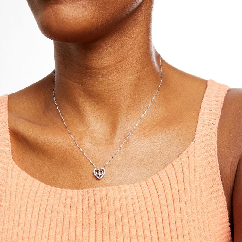 Main Image 2 of 1/10 CT. T.W. Diamond Double Heart Pendant in Sterling Silver