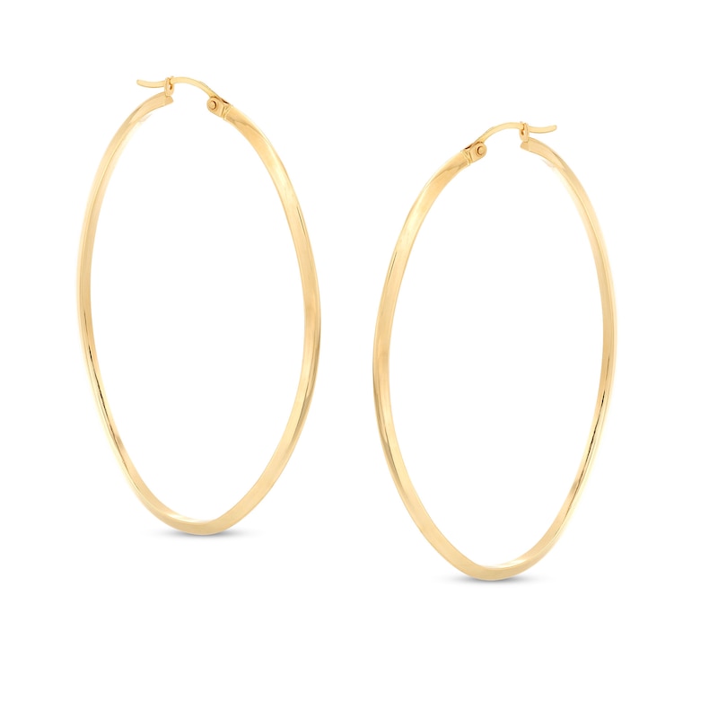 Main Image 1 of 60.0mm Knife Edge Tube Oval Hoop Earrings in 10K Gold