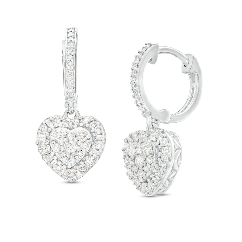 Main Image 1 of 1/2 CT. T.W. Heart-Shaped Multi-Diamond Frame Drop Earrings in 10K White Gold