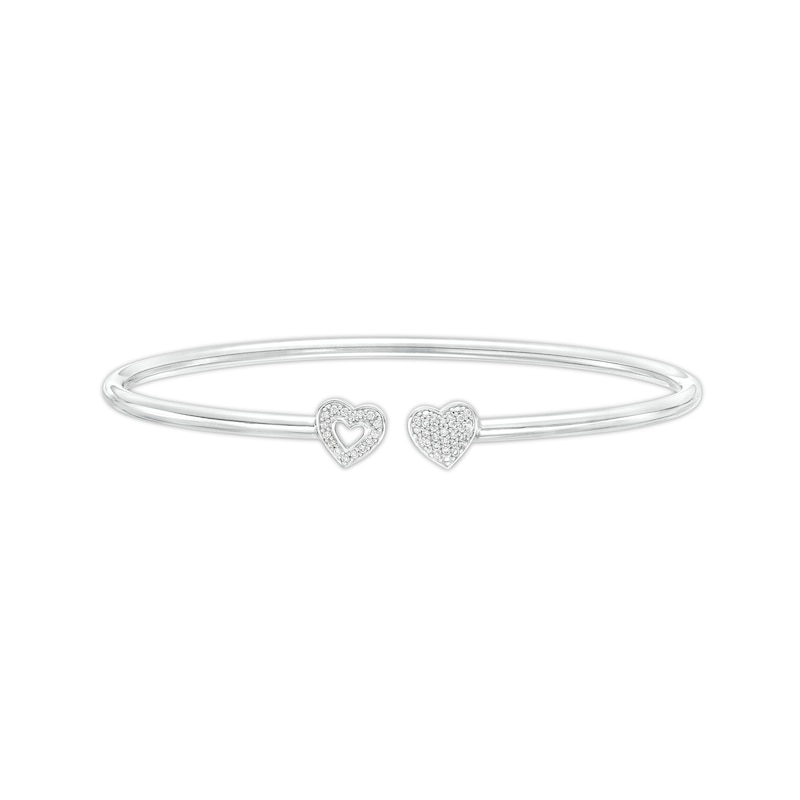 1/6 CT. T.W. Diamond Mismatch Double Heart Open Bangle in Sterling Silver