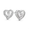 Thumbnail Image 1 of Diamond Accent Solitaire Beaded Frame Ribbon Heart Stud Earrings in Sterling Silver