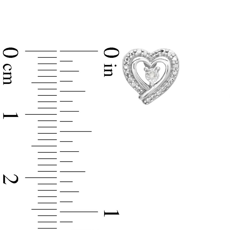 Main Image 3 of Diamond Accent Solitaire Beaded Frame Ribbon Heart Stud Earrings in Sterling Silver