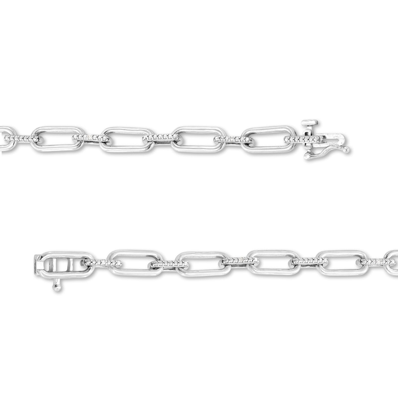 Main Image 3 of Diamond Accent Frame Heart Charm Paper Clip Link Bracelet in Sterling Silver