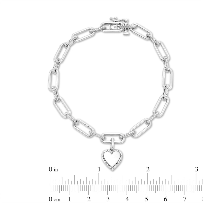Main Image 4 of Diamond Accent Frame Heart Charm Paper Clip Link Bracelet in Sterling Silver