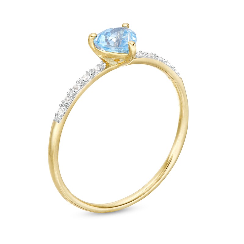 Main Image 2 of 5.0mm Heart-Shaped Swiss Blue Topaz and White Lab-Created Sapphire Promise Ring in 10K Gold