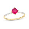 Thumbnail Image 1 of 5.0mm Cushion-Cut Lab-Created Ruby and White Lab-Created Sapphire Tilted Promise Ring in 10K Gold