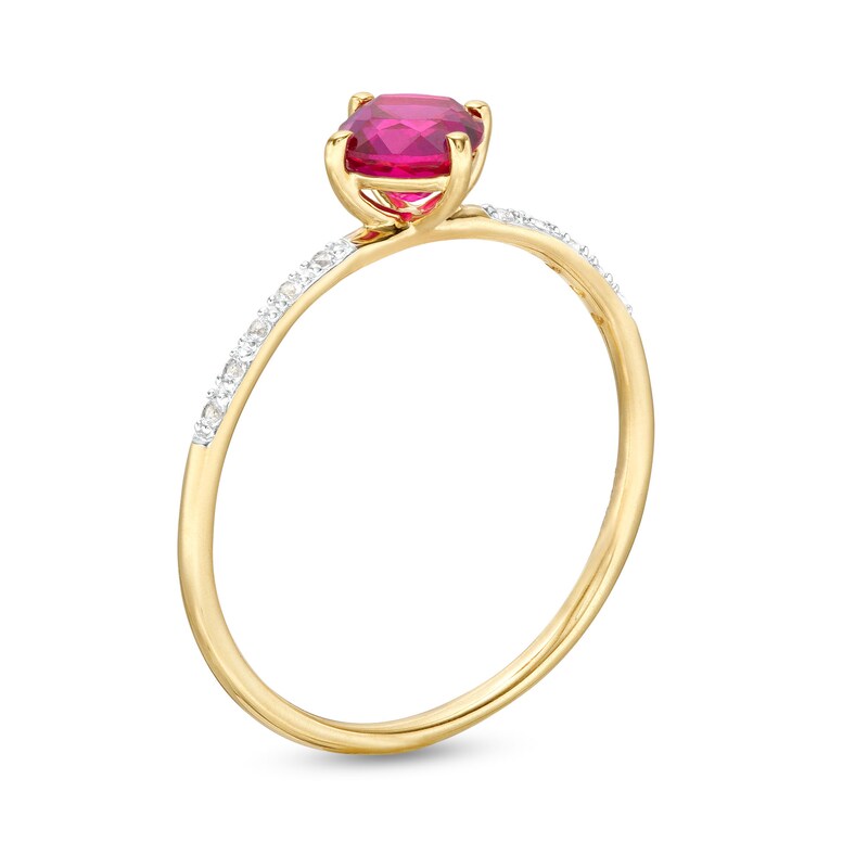 Main Image 2 of 5.0mm Cushion-Cut Lab-Created Ruby and White Lab-Created Sapphire Tilted Promise Ring in 10K Gold