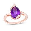 Thumbnail Image 1 of Pear-Shaped Amethyst and White Lab-Created Sapphire Bypass Ring in Sterling Silver with 18K Rose Gold Plate - Size 7
