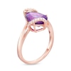 Thumbnail Image 2 of Pear-Shaped Amethyst and White Lab-Created Sapphire Bypass Ring in Sterling Silver with 18K Rose Gold Plate - Size 7