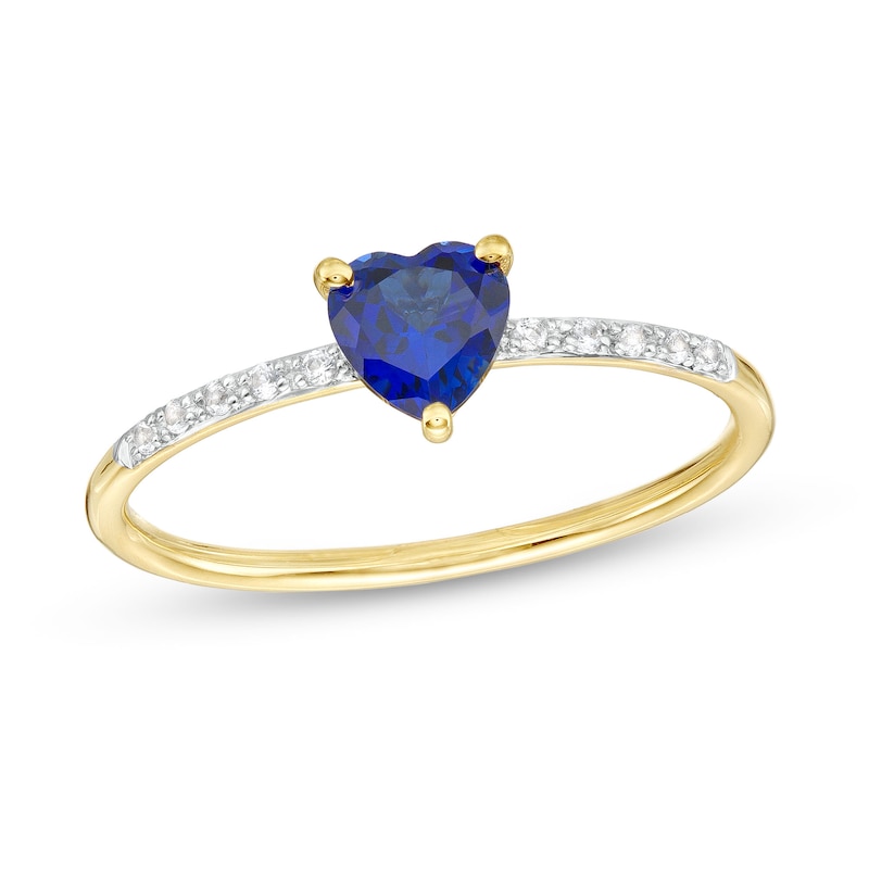 Main Image 1 of Heart-Shaped Blue and White Lab-Created Sapphire Promise Ring in 10K Gold - Size 7