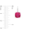 Thumbnail Image 2 of 8.0mm Cushion-Cut Lab-Created Ruby and Diamond Accent Drop Earrings in Sterling Silver