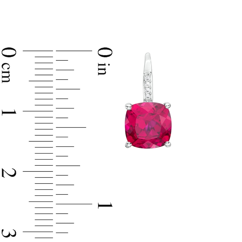 Main Image 2 of 8.0mm Cushion-Cut Lab-Created Ruby and Diamond Accent Drop Earrings in Sterling Silver