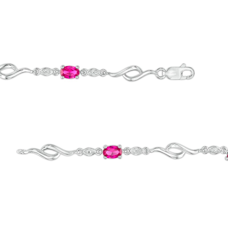 Main Image 2 of Oval Lab-Created Ruby and Diamond Accent Bypass Flame Bracelet in Sterling Silver - 7.25"