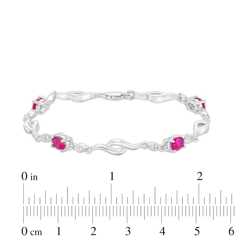 Main Image 3 of Oval Lab-Created Ruby and Diamond Accent Bypass Flame Bracelet in Sterling Silver - 7.25"