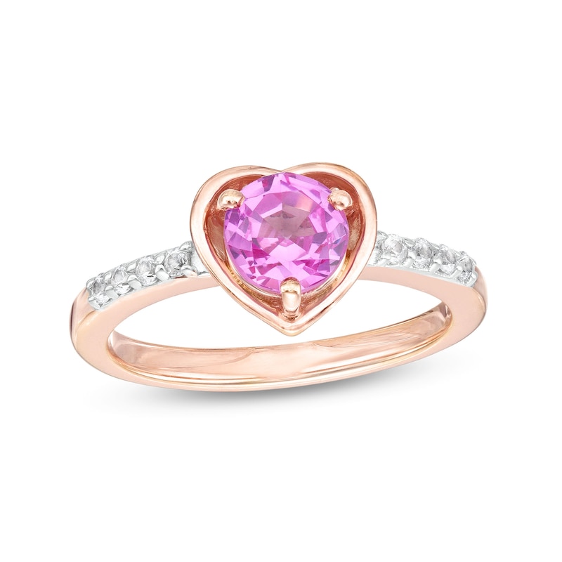 6.0mm Pink and White Lab-Created Sapphire Heart Ring in Sterling Silver ...