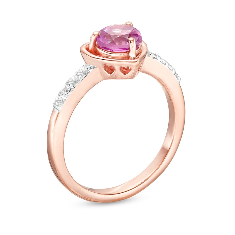 Main Image 2 of 6.0mm Pink and White Lab-Created Sapphire Heart Ring in Sterling Silver with 14K Rose Gold Plate - Size 7