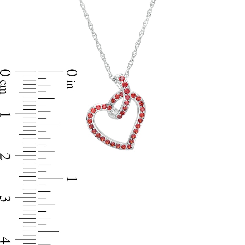Garnet Heart Outline Tilted Loop Pendant in Sterling Silver