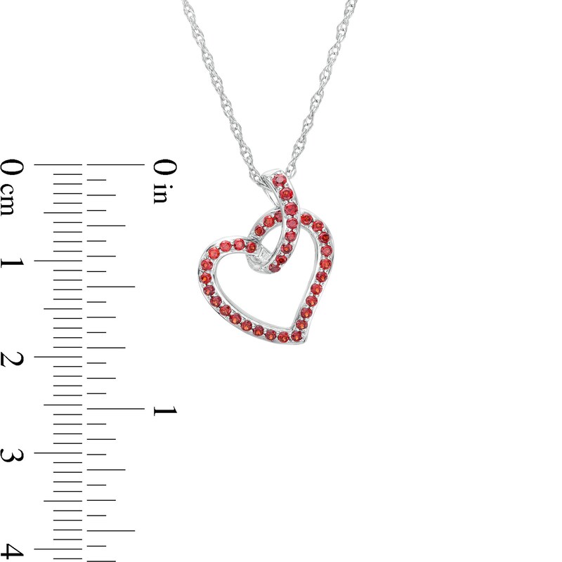 Main Image 2 of Garnet Heart Outline Tilted Loop Pendant in Sterling Silver