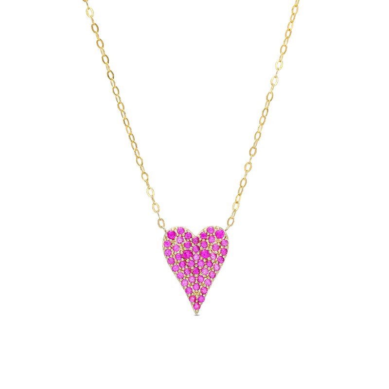 Main Image 1 of Lab-Created Ruby Elongated Heart Cluster Pendant in 10K Gold