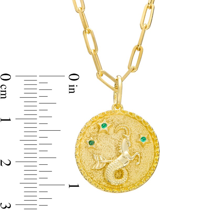 Main Image 3 of Emerald Capricorn Zodiac Symbol Textured Frame Medallion Pendant in Sterling Silver with 14K Gold Plate