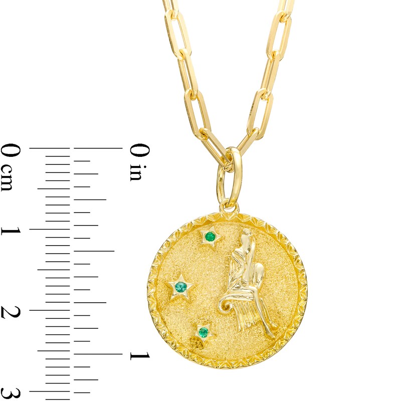 Main Image 3 of Emerald Virgo Zodiac Symbol Textured Frame Medallion Pendant in Sterling Silver with 14K Gold Plate
