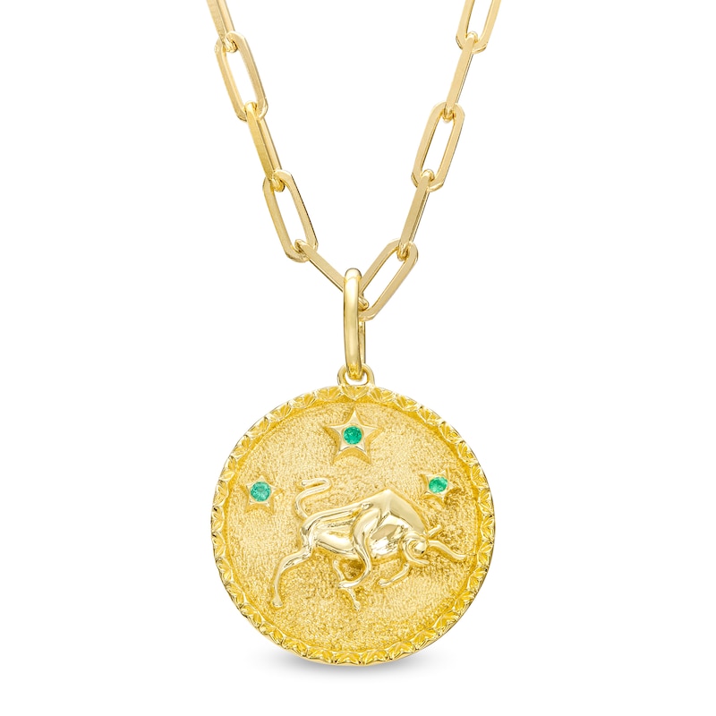 Emerald Taurus Zodiac Symbol Textured Frame Medallion Pendant in ...