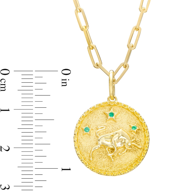 Main Image 3 of Emerald Taurus Zodiac Symbol Textured Frame Medallion Pendant in Sterling Silver with 14K Gold Plate