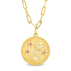 Thumbnail Image 1 of Amethyst Aquarius Zodiac Symbol Textured Frame Medallion Pendant in Sterling Silver with 14K Gold Plate