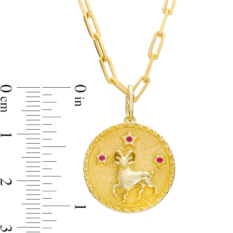 Main Image 3 of Ruby Aries Zodiac Symbol Textured Frame Medallion Pendant in Sterling Silver with 14K Gold Plate