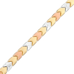 5.23mm Alternating Chevron Stampato Bracelet in Hollow 10K Tri-Tone Gold – 7.25"
