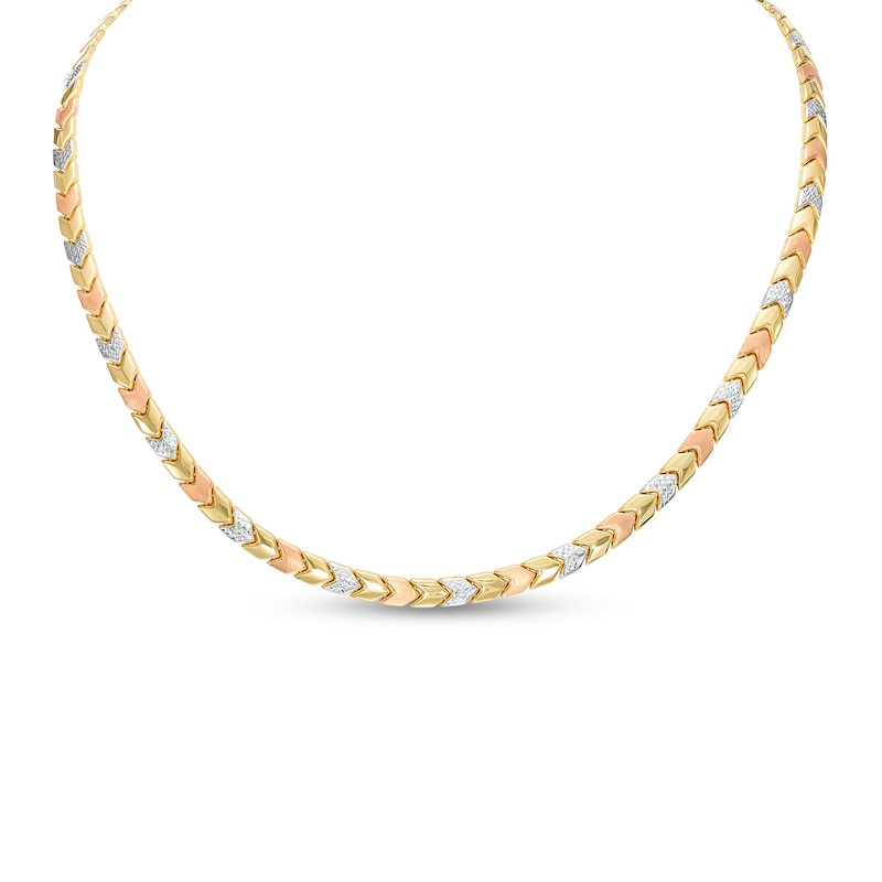 Main Image 1 of 5.23mm Alternating Chevron Stampato Necklace in Hollow 10K Tri-Tone Gold
