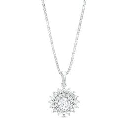 1 CT. T.W. Certified Lab-Grown Diamond Double Sunburst Frame Pendant in 14K White Gold (F/SI2)