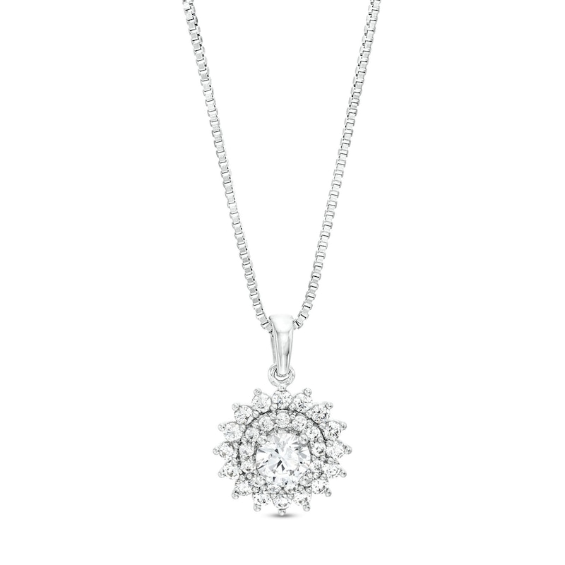 Main Image 1 of 1 CT. T.W. Certified Lab-Grown Diamond Double Sunburst Frame Pendant in 14K White Gold (F/SI2)