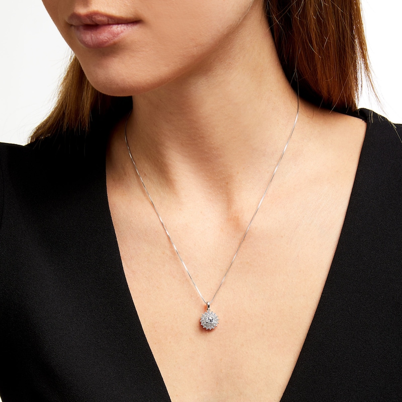Main Image 2 of 1 CT. T.W. Certified Lab-Grown Diamond Double Sunburst Frame Pendant in 14K White Gold (F/SI2)