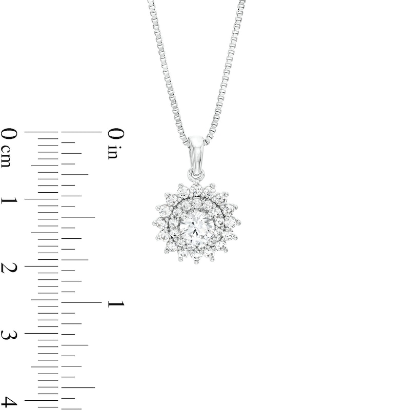 Main Image 3 of 1 CT. T.W. Certified Lab-Grown Diamond Double Sunburst Frame Pendant in 14K White Gold (F/SI2)