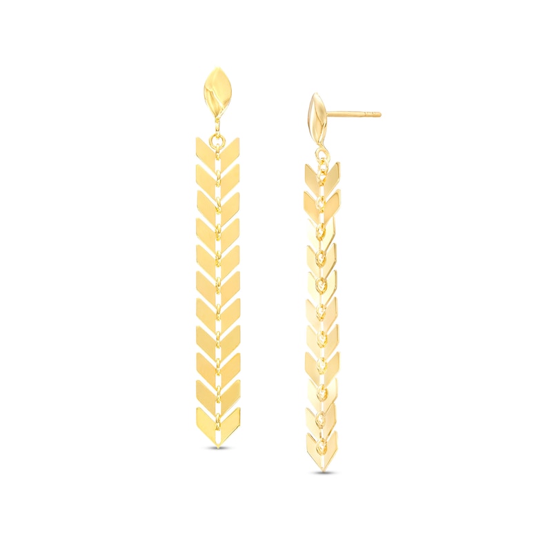 Main Image 1 of Chevron Leaf Drop Earrings in 10K Gold