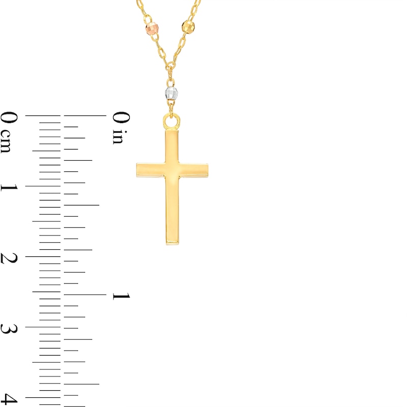 Main Image 3 of Diamond-Cut Brilliance Bead Station Cross Necklace in 10K Tri-Tone Gold