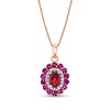 Thumbnail Image 1 of Oval Garnet, Rhodolite Garnet and 1/6 CT. T.W. Diamond Double Frame Pendant in 14K Rose Gold