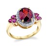 Thumbnail Image 1 of Oval Garnet, Rhodolite Garnet and 1/4 CT. T.W. Diamond Frame Tri-Sides Ring in 10K Gold