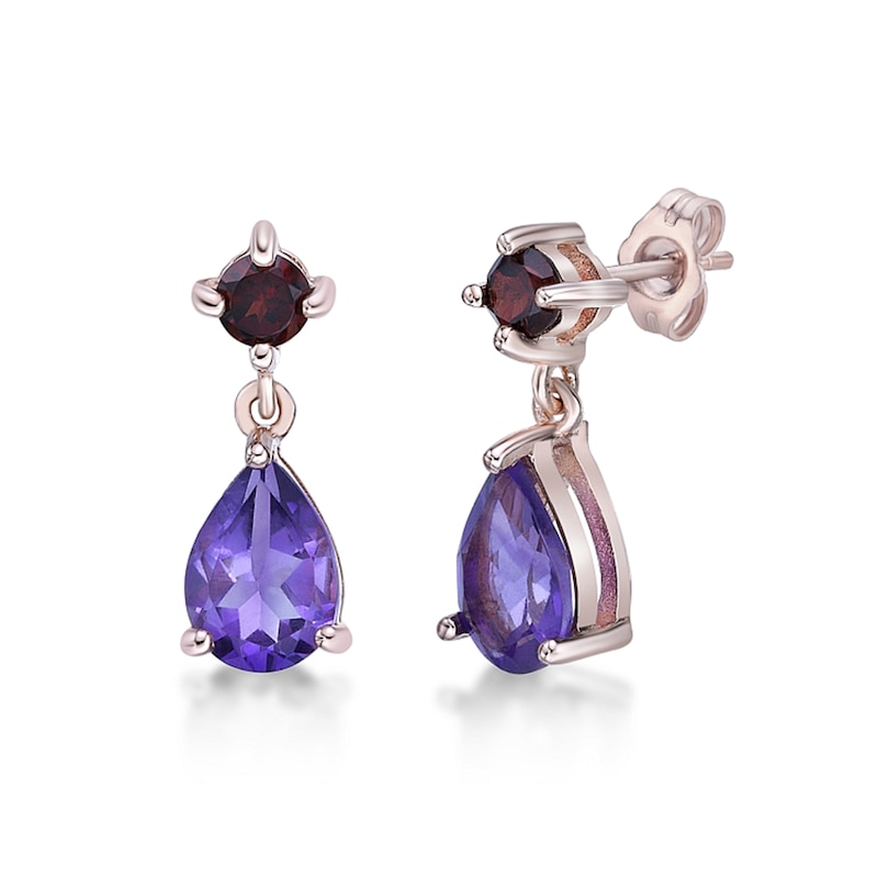 Pear-Shaped Amethyst and Garnet Drop Earrings in Sterling Silver with 18K  Rose Gold Plate | Zales Outlet