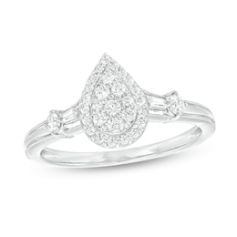 1/3 CT. T.W. Pear-Shaped Multi-Diamond Frame Vintage-Style Engagement Ring in 10K White Gold