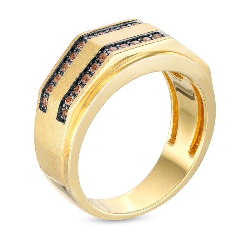 Main Image 3 of 1/2 CT. T.W. Champagne Diamond Double Row Wedding Band in 10K Gold