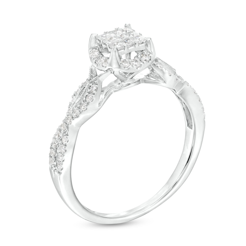 Main Image 3 of 3/8 CT. T.W. Princess-Cut Multi-Diamond Frame Vintage-Style Engagement Ring in 10K White Gold