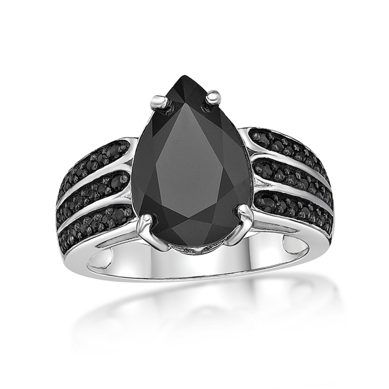 Main Image 1 of Pear-Shaped Onyx and Black Spinel Multi-Row Ring in Sterling Silver