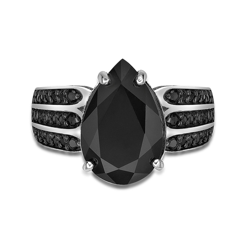 Main Image 4 of Pear-Shaped Onyx and Black Spinel Multi-Row Ring in Sterling Silver