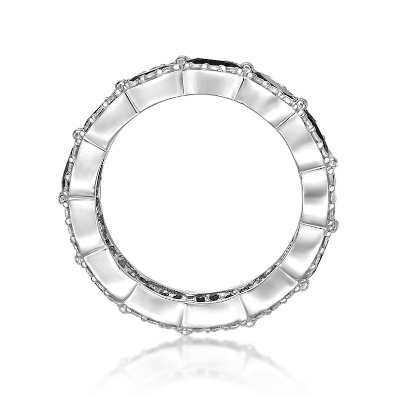 Main Image 3 of Oval Onyx and White Lab-Created Sapphire Scallop Edge Ring in Sterling Silver