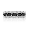 Thumbnail Image 4 of Oval Onyx and White Lab-Created Sapphire Scallop Edge Ring in Sterling Silver