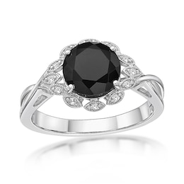 8.0mm Onyx and White Topaz Marquise Frame Twist Shank Ring in Sterling Silver